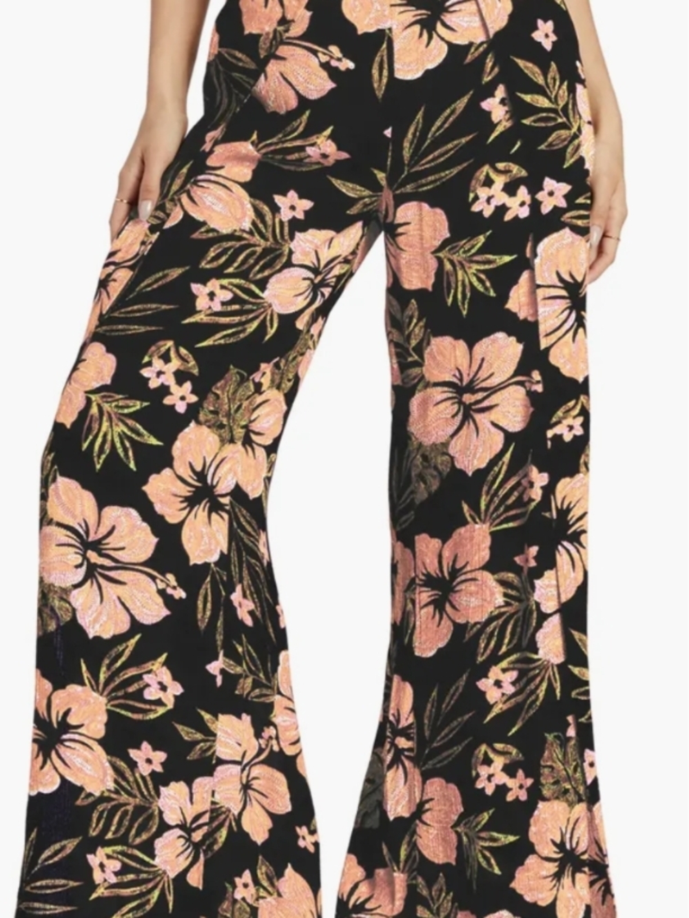 Billabong Black Wide-Leg Pants with Peach Floral Print-Small